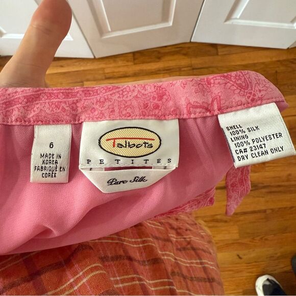 90s Y2K Talbots Pure Silk Pink Paisley A-Line Midi Skirt - Picture 5 of 7